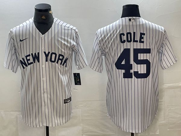 Men New York Yankees #45 Cole White Stripe Game Nike 2024 MLB Jersey style 2->new york yankees->MLB Jersey